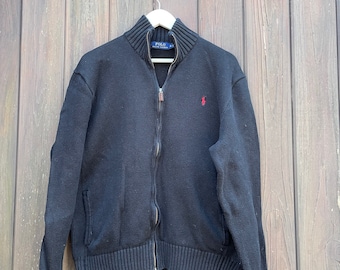 Pull cardigan zippé Polo by Ralph Lauren des années 90. Noir. Taille XL.