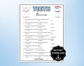Teeth Trivia Game, Dental Office Games, Dental Team Party, Dentist Appreciation Week Activity for Kids & Adults, Dentist Graduation Game Fun
