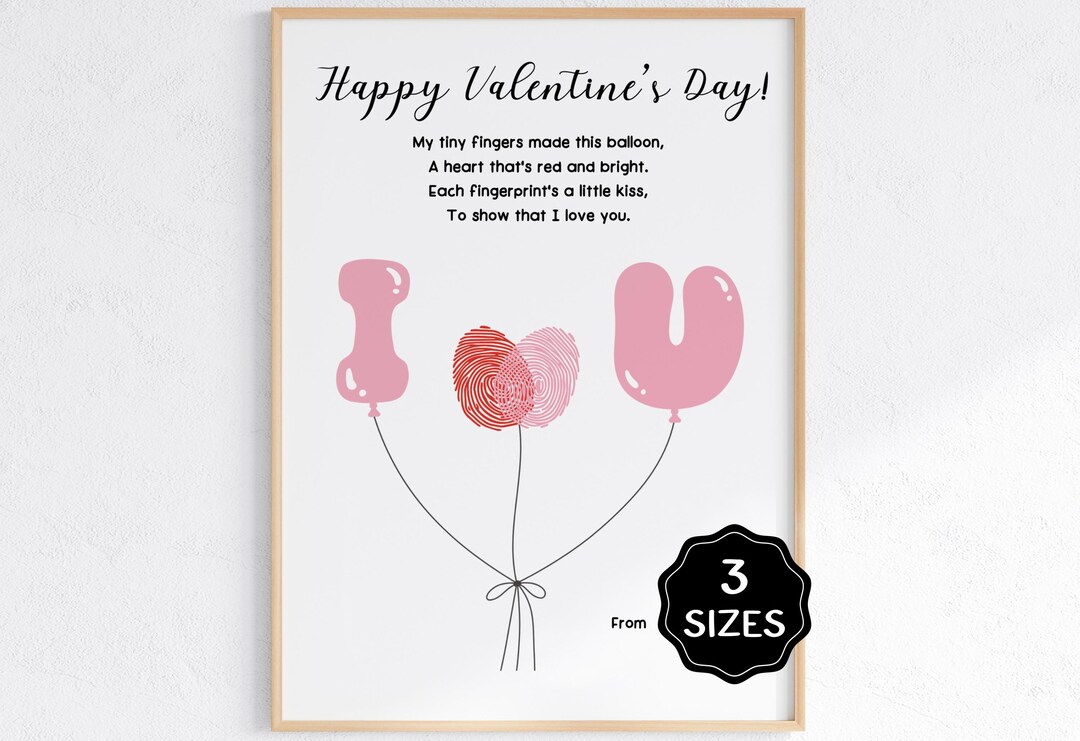 Valentines Fingerprint Craft, Valentine's Day Handprint Art, I Love You ...