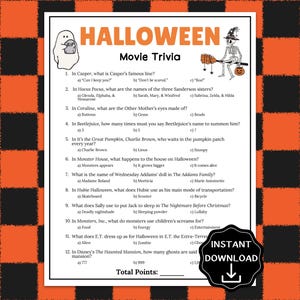 Halloween Movie Trivia Game, Halloween Trivia for Kids & Adults, Halloween Party Game, Family Holiday Trivia Quiz, Fall Classroom Activity