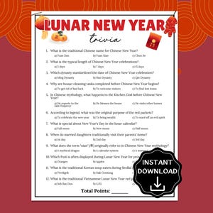 Lunar New Year Trivia, 2026 Chinese New Year Games, Chinese Party Games, Lunar New Year Party, Holiday Trivia Game, CNY Classroom Activity