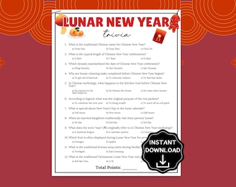 Lunar New Year Trivia, 2026 Chinese New Year Games, Chinese Party Games, Lunar New Year Party, Holiday Trivia Game, CNY Classroom Activity