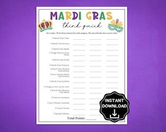Mardi Gras Trivia Game, Mardi Gras Games Printable, Mardi Gras Party Games for Kids & Adults, Fat Tuesday Quiz, Holiday Office Activity Idea