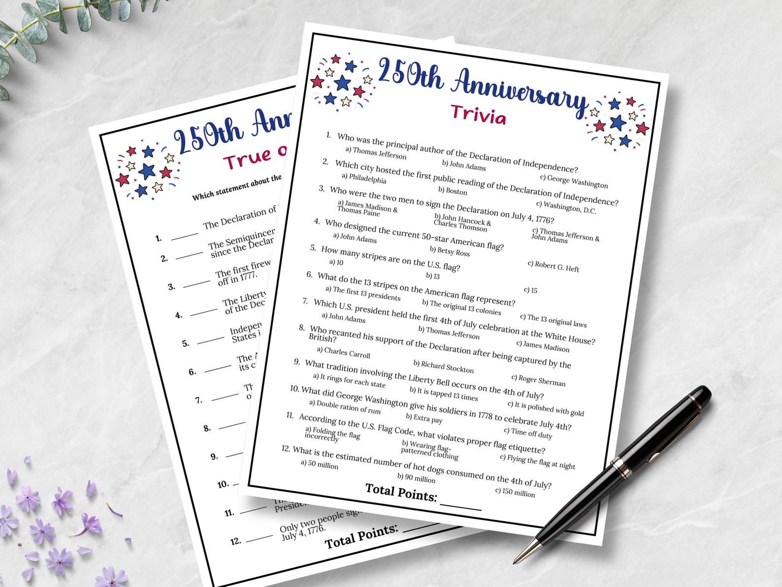 250th Anniversary Trivia Games, 4th of July Games, 250 Years USA Games ...
