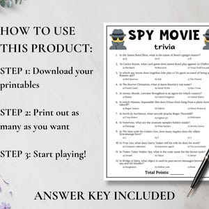 Spy Movie Trivia Game, Spy Themed Party Game for Kids & Adults, Secret ...