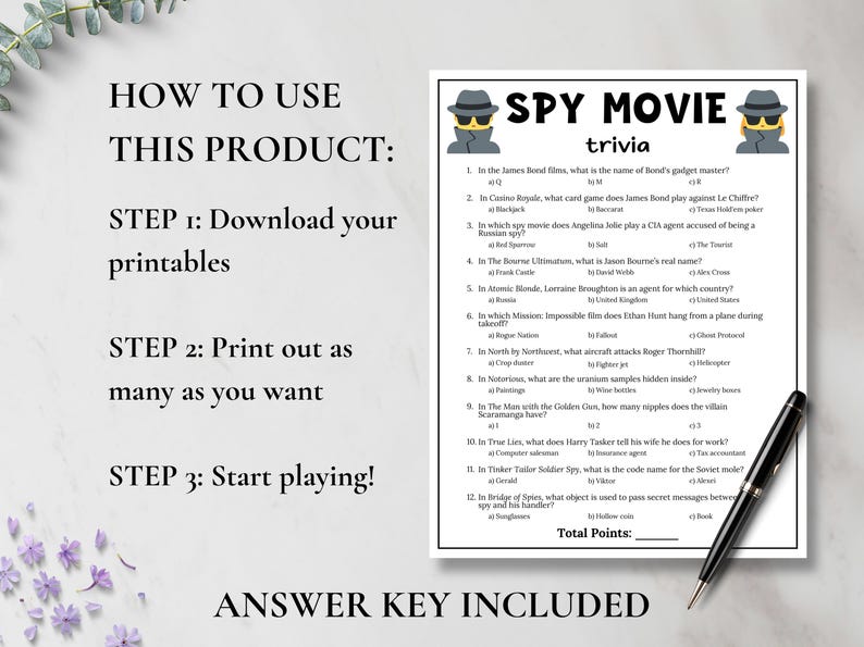 Spy Movie Trivia Game, Spy Themed Party Game for Kids & Adults, Secret ...