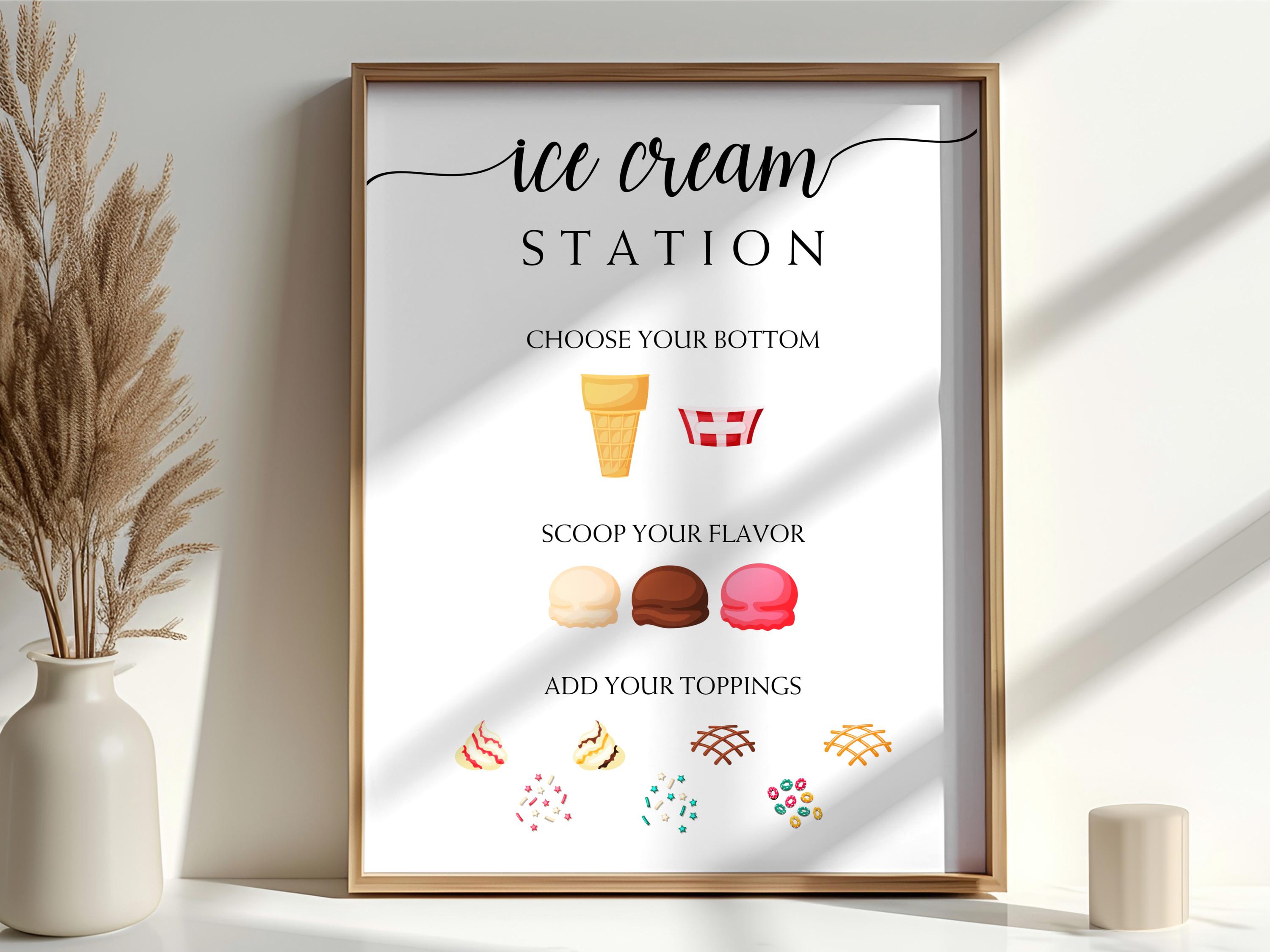 Ice Cream Bar Sign with Table Cards, Ice Cream Birthday Sign, Ice Cream Station, Make Your Own Ice Cream Sundae, Ice Cream Menu for Party