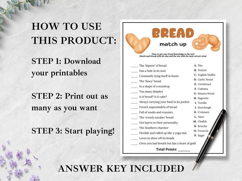 Bread Match up Game, Bread Themed Party Games, Baking Party Games for ...
