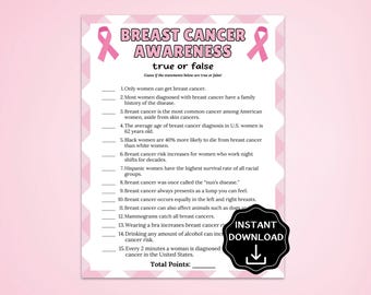 Breast Cancer Awareness Trivia Game, Breast Cancer Month Activity, Pink Ribbon Fundraising Ideas, Breast Cancer Support Group Game Printable