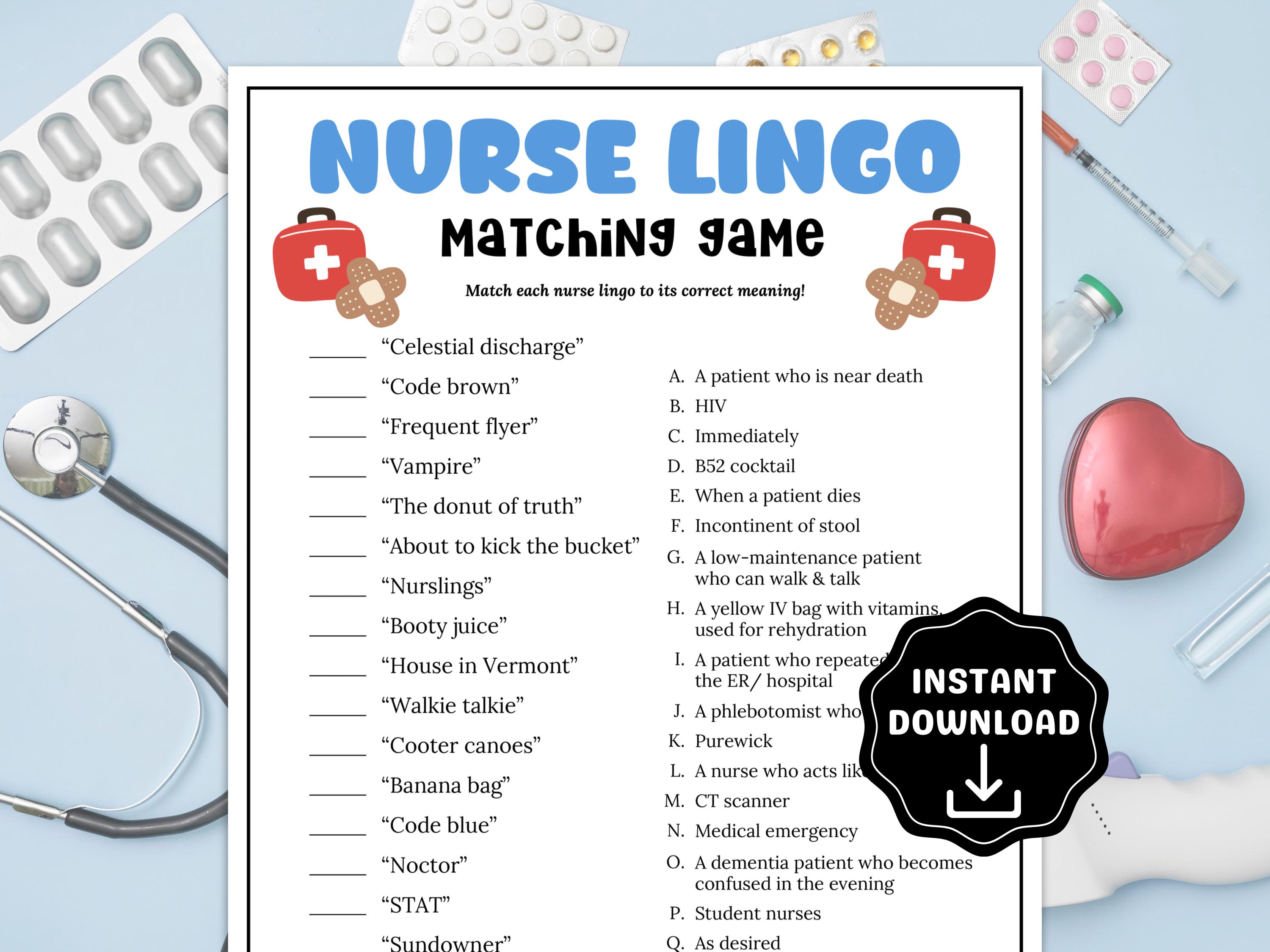 Nurse Rummimg Nurse Party Game, Nurse Slang Matching Game, Nurse Appreciation Week ...