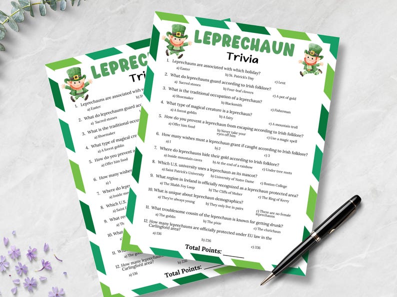 Leprechaun Trivia Game, St Patrick's Day Trivia Quiz, Leprechaun Games, St Patrick's Day Games ...