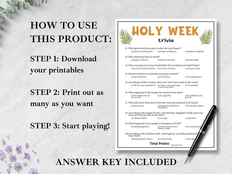 Holy Week Trivia Game, Easter Bible Trivia, Holy Week Activity for Kids ...