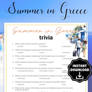 Quiz sull'estate in Grecia, giochi di società greci per bambini e adulti, giochi per addio al nubilato greco, feste di matrimonio estive in Europa, quiz sull'estate