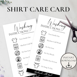 Printable Washing Instruction Card, TShirt Care Card, Clothing Tag Care Instructions, Laundry Care Labels, Packaging Insert Card