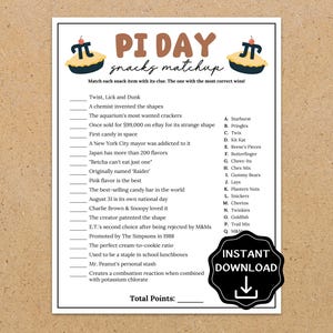 Pi Day Game, Pi Day Snacks Match Up Game, Pi Day Activities for Kids & Adults, Pi Day Party, Pi Day Ideas, Math Teacher Appreciation Gifts