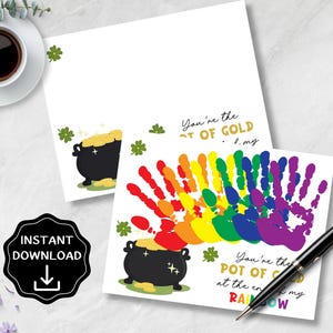 St Patrick's Day Handprint Art, Rainbow Pot of Gold Handprint Keepsake,St Patrick's Day Activity,Daycare Preschool Craft for Kids & Toddlers image 7