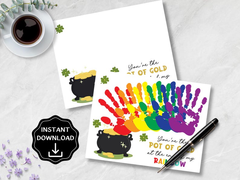 St Patrick's Day Handprint Art, Rainbow Pot of Gold Handprint Keepsake,St Patrick's Day Activity,Daycare Preschool Craft for Kids & Toddlers image 7