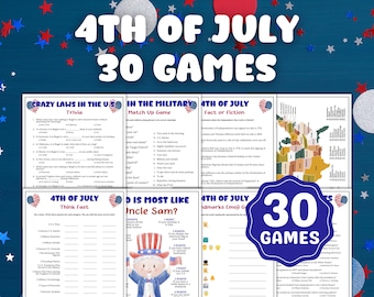 Paquete de juegos del 4 de julio, Trivial del 4 de julio, Juegos del Día de la Independencia para niños y adultos, Ideas para una barbacoa del 4 de julio, Paquete de juegos patrióticos