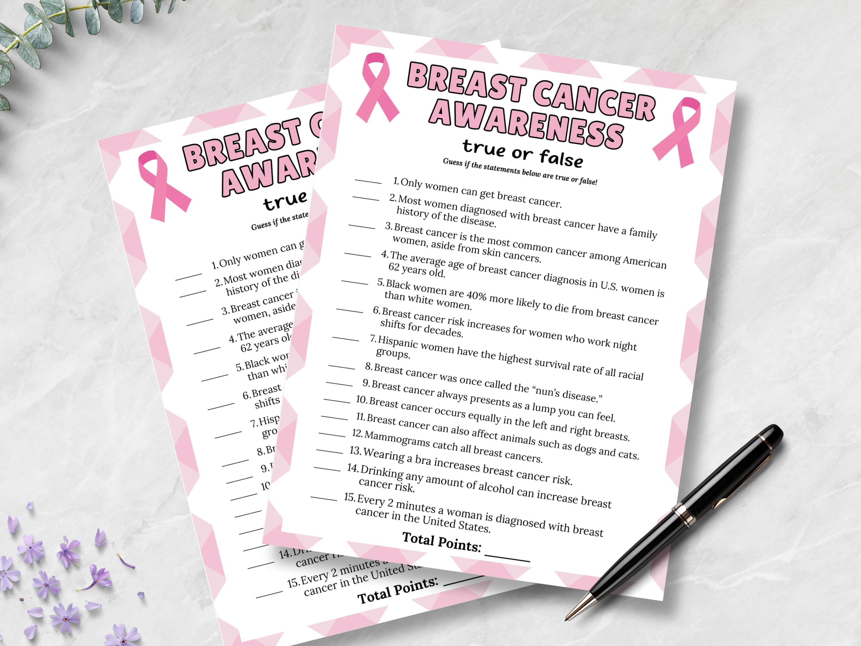 Breast Cancer Awareness Trivia Game, Breast Cancer Month Activity, Pink ...
