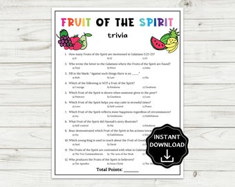 Juego de trivia sobre el fruto del Espíritu, juegos bíblicos para niños en la escuela dominical, actividad del Nuevo Testamento, juego de estudio bíblico sobre Gálatas, recaudación de fondos para la iglesia