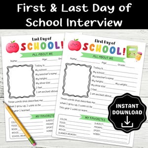 First and Last Day of School Interview, All About Me Student Questionnaire, Back to School Worksheet Printable, School Memories Keepsake
