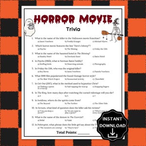 Horror Movie Trivia Game, Halloween Scary Movie Trivia for Teens & Adults, Halloween Party Game,Family Holiday Trivia Quiz,Office Party Idea