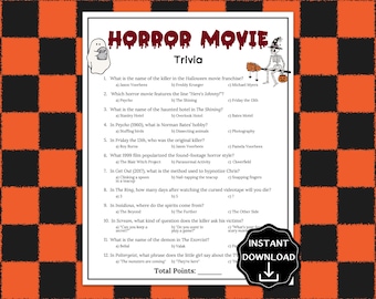 Horror Movie Trivia Game, Halloween Scary Movie Trivia for Teens & Adults, Halloween Party Game,Family Holiday Trivia Quiz,Office Party Idea