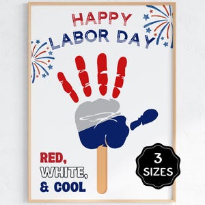 Labor Day Handabdruck Handwerk, Labor Day Eis am Stiel Handwerk, Kindergarten oder Vorschule Handabdruck Kunstaktivität für Kinder und Kleinkinder, Baby Handabdruck Andenken