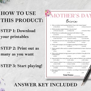 Mother's Day Trivia, Mother's Day Game, Mother's Day Activities for Kids & Adults, Mother's Day Brunch Games, Mother's Day Tea Party Games image 3