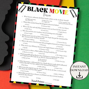Black Movie Trivia Game, Black History Trivia, Black History Month Games, Black History Month Activity for Adults, Senior Game Night