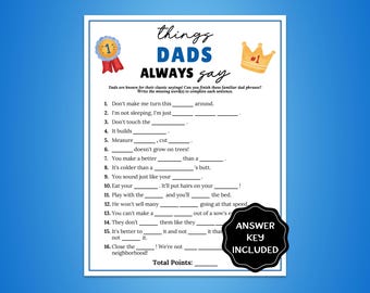 Father's Day Game, Things Dads Say Game, Father's Day Dad Sayings Game, Father's Day Game Printable, Fun Father's Day Ice Breaker Activity