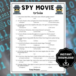 Spy Movie Trivia Game, Spy Themed Party Game for Kids & Adults, Secret Agent Birthday Party Ideas, Spy Birthday Party Activities for Girls