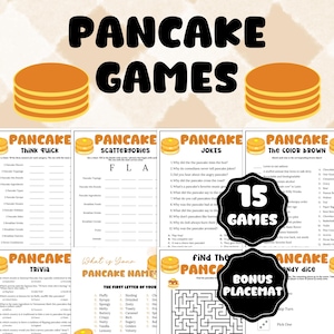 Paquete de juegos de panqueques, juegos para el Día de los Panqueques para niños y adultos, juegos para el brunch de panqueques, Martes de Carnaval, pijamas de panqueques, juegos para la pijamada