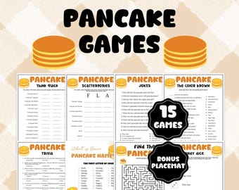 Pancake Game Bundle, Pancake Day Games for Kids & Adults, Pancake Brunch Party Games, Shrove Tuesday, Pancakes Pajamas, Slumber Party Games