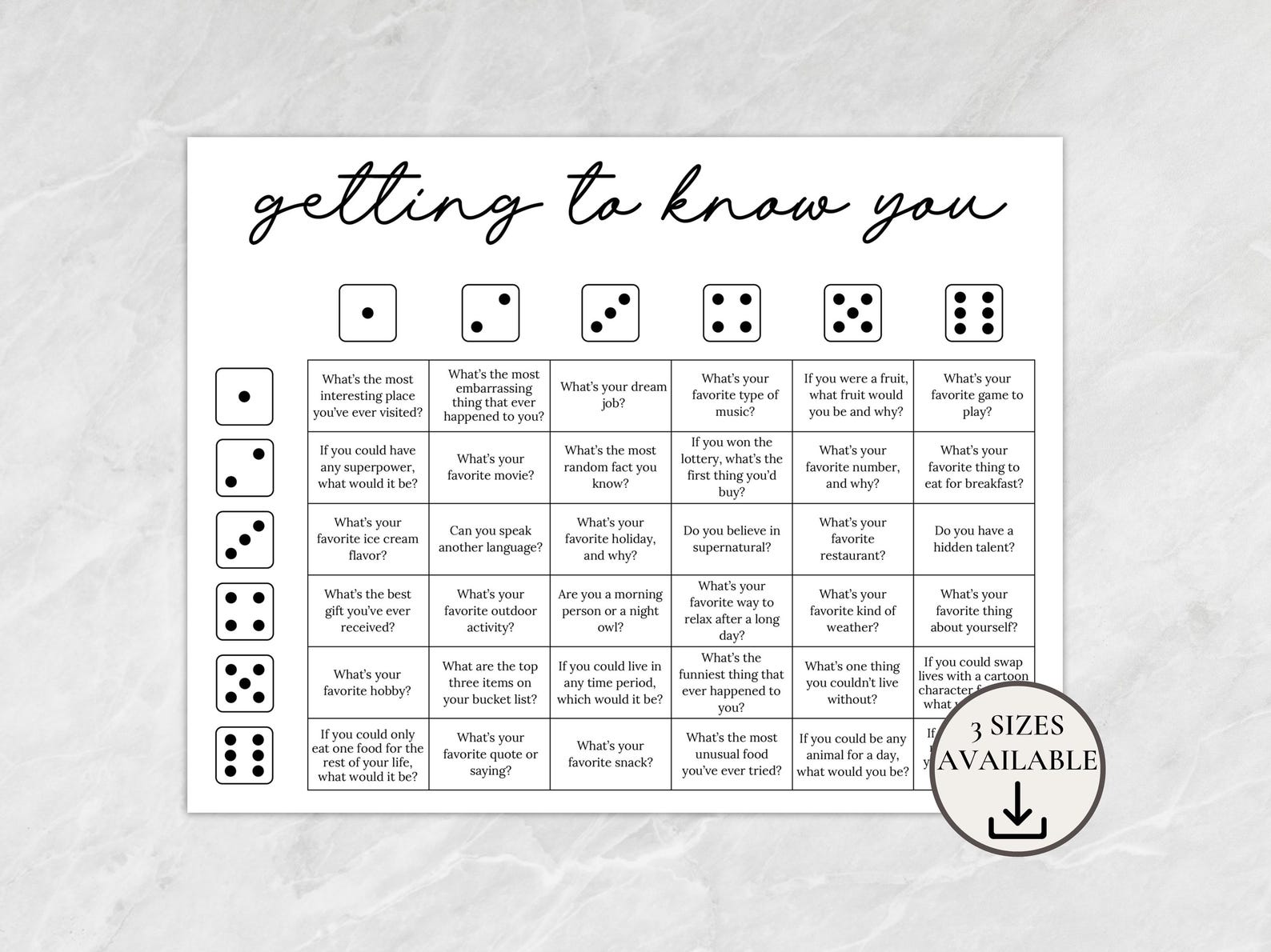 Getting To Know You Printable Game Dicebreaker Roll And Tell Game