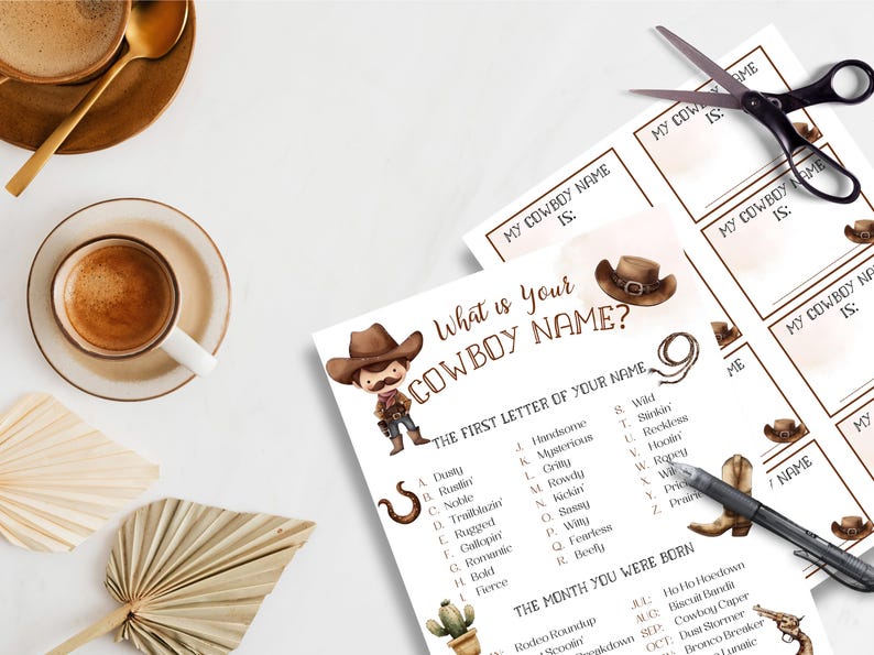 What's Your Cowboy Name With Name Tags, Cowboy Birthday Party Game ...