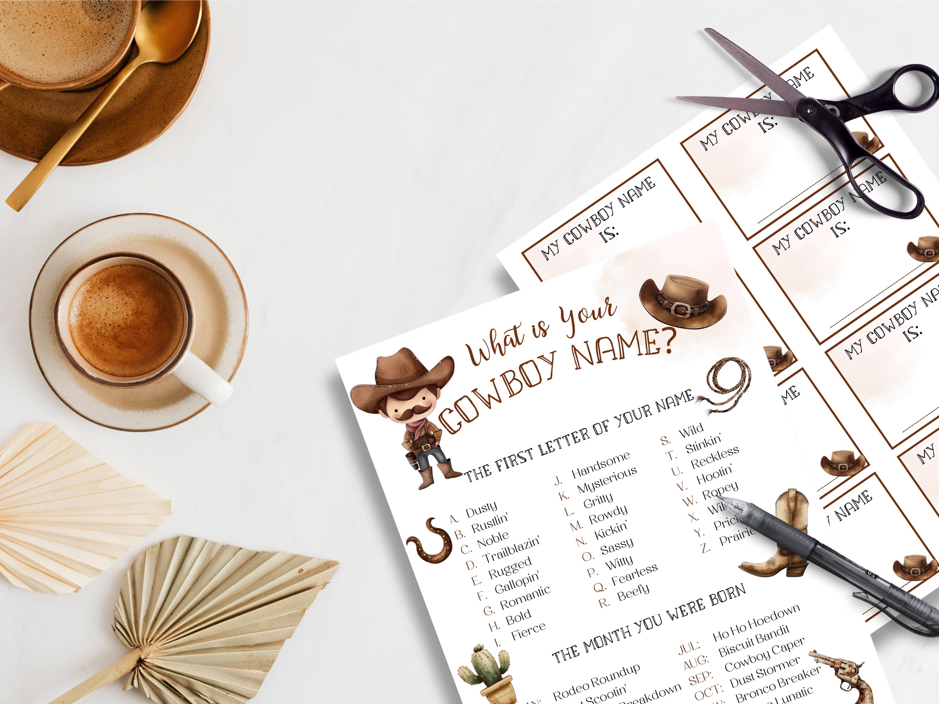 What's Your Cowboy Name With Name Tags, Cowboy Birthday Party Game ...