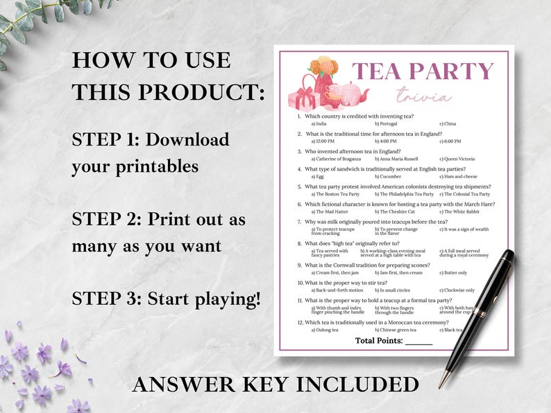 High Tea Trivia Tea Party Trivia Game, Tea Party Game, Ladies Luncheon Game,tea Party ...