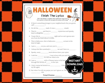 Halloween Finish The Lyrics Game, Halloween Song Game, Halloween Music Trivia Game,Halloween Party Game for Kids & Adults,Classroom Activity