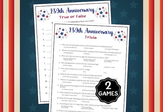 250th Anniversary Trivia Games, 4th of July Games, USA 250 Years Games, Independence Day Trivia Games, Fun US History Classroom Activity