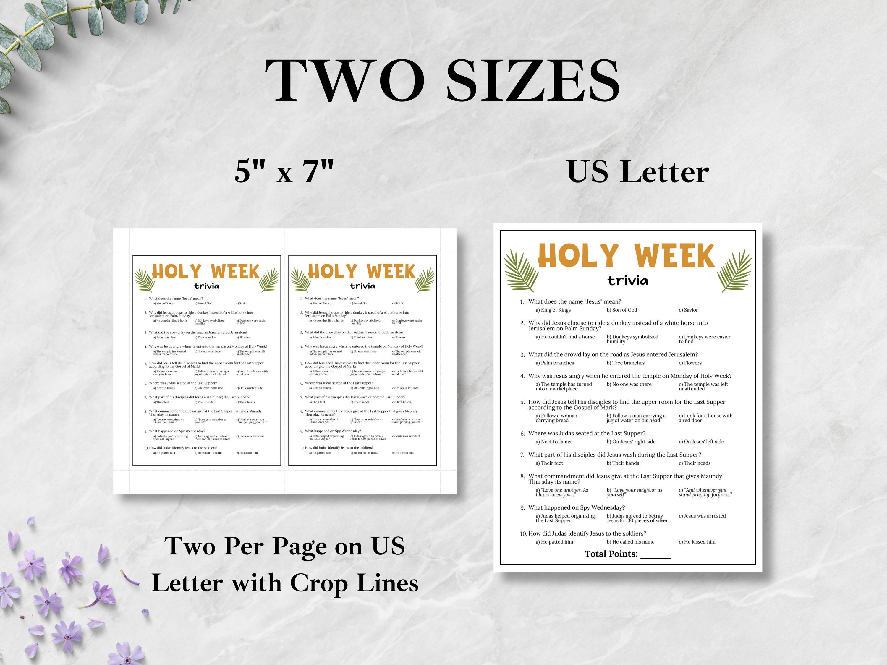 Holy Week Trivia Game, Easter Bible Trivia, Holy Week Activity for Kids ...