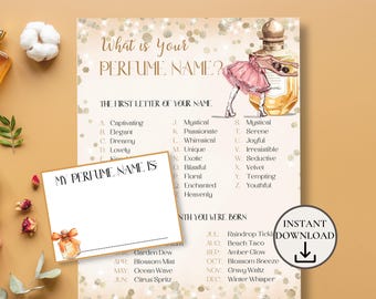 What&#39;s Your Perfume Name Game with Name Tags, Printable Fragrance Party Game, Perfume Themed Bridal Shower Games for Adults, Icebreaker Game