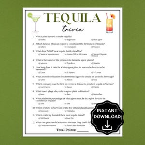 Tequila Trivia Game, Cinco de Mayo Trivia, Cinco de Mayo Games, Mexican Fiesta Game, Taco's en tequila-feest, tequila-thema vrijgezellenfeest