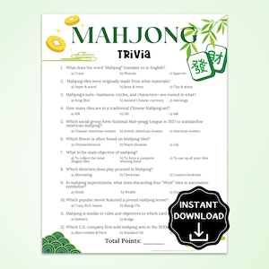 Mahjong Trivia Game, Mahjong Party Game, Mahjong Birthday Party, Girls Night Games, Printable Team Building Games, Senior Center Activity