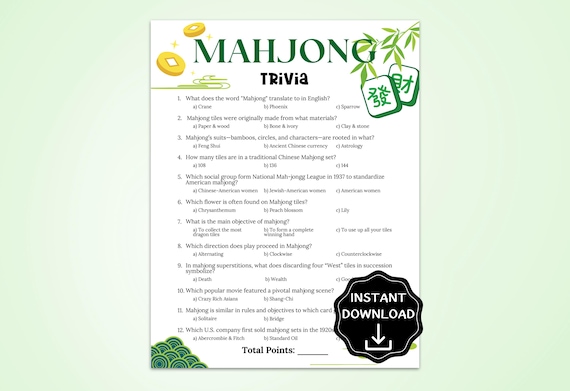 Mahjong Trivia Game, Mahjong Party Game, Mahjong Birthday Party, Girls Night Games, Printable Team Building Games, Senior Center Activity