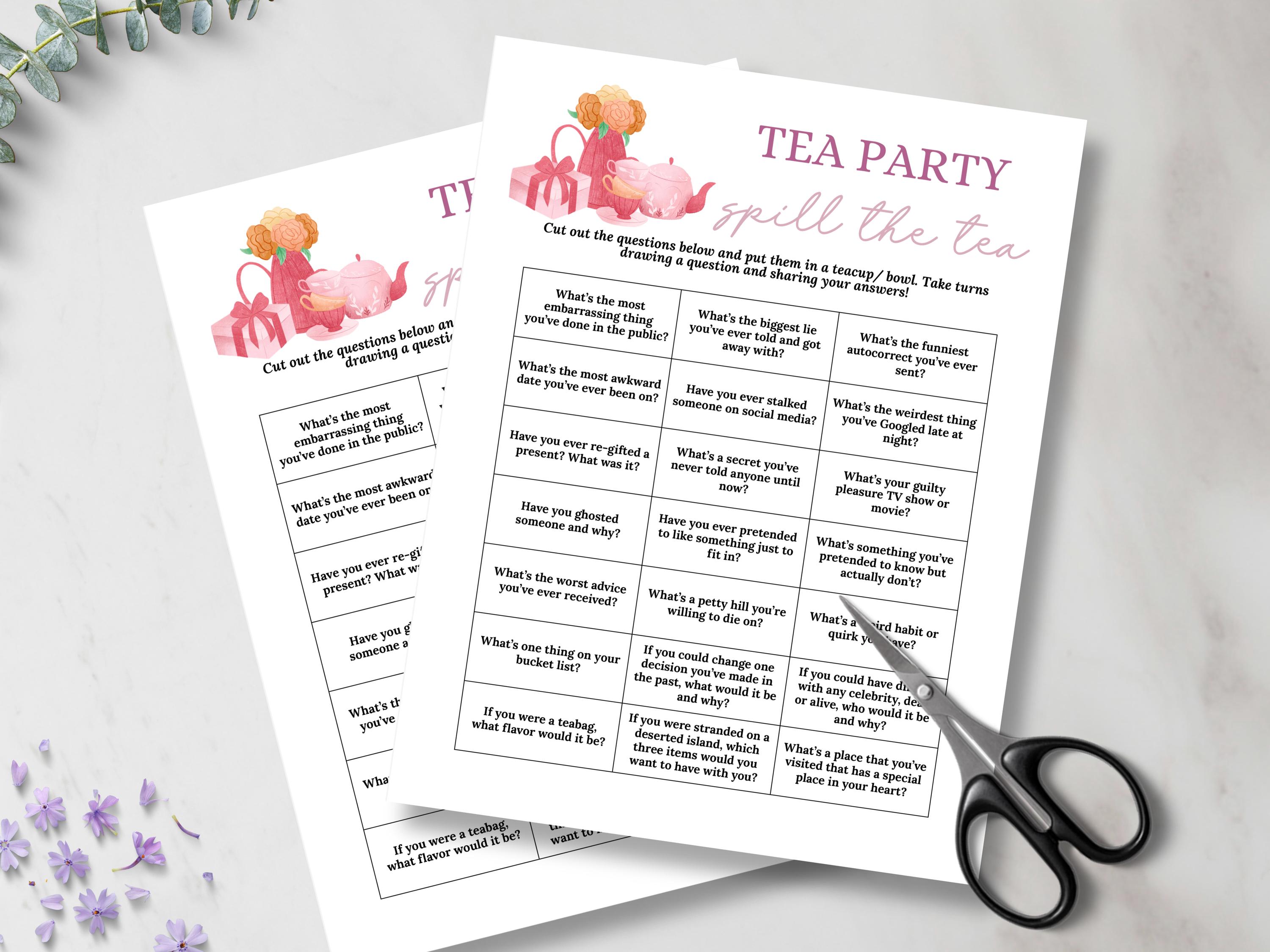 Spill the Tea Game, Tea Party Games Printable, Ladies Luncheon Game ...