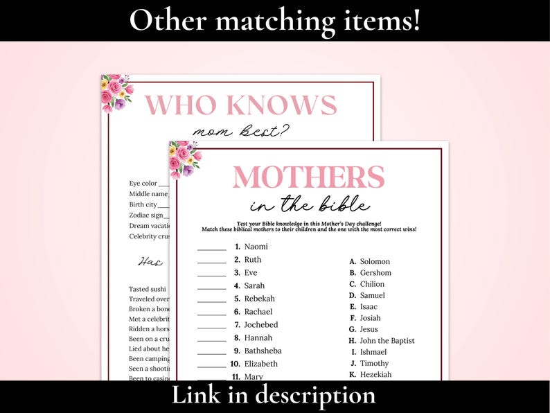 Mother's Day Trivia, Mother's Day Game, Mother's Day Activities for Kids & Adults, Mother's Day Brunch Games, Mother's Day Tea Party Games image 6