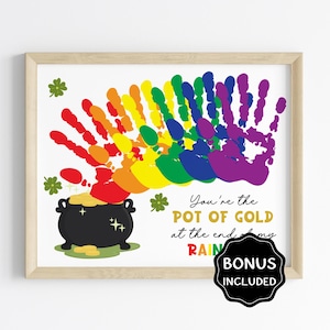 St Patrick's Day Handprint Art, Rainbow Pot of Gold Handprint Keepsake,St Patrick's Day Activity,Daycare Preschool Craft for Kids & Toddlers