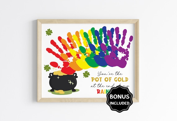 St Patrick's Day Handprint Art, Rainbow Pot of Gold Handprint Keepsake,St Patrick's Day Activity,Daycare Preschool Craft for Kids & Toddlers