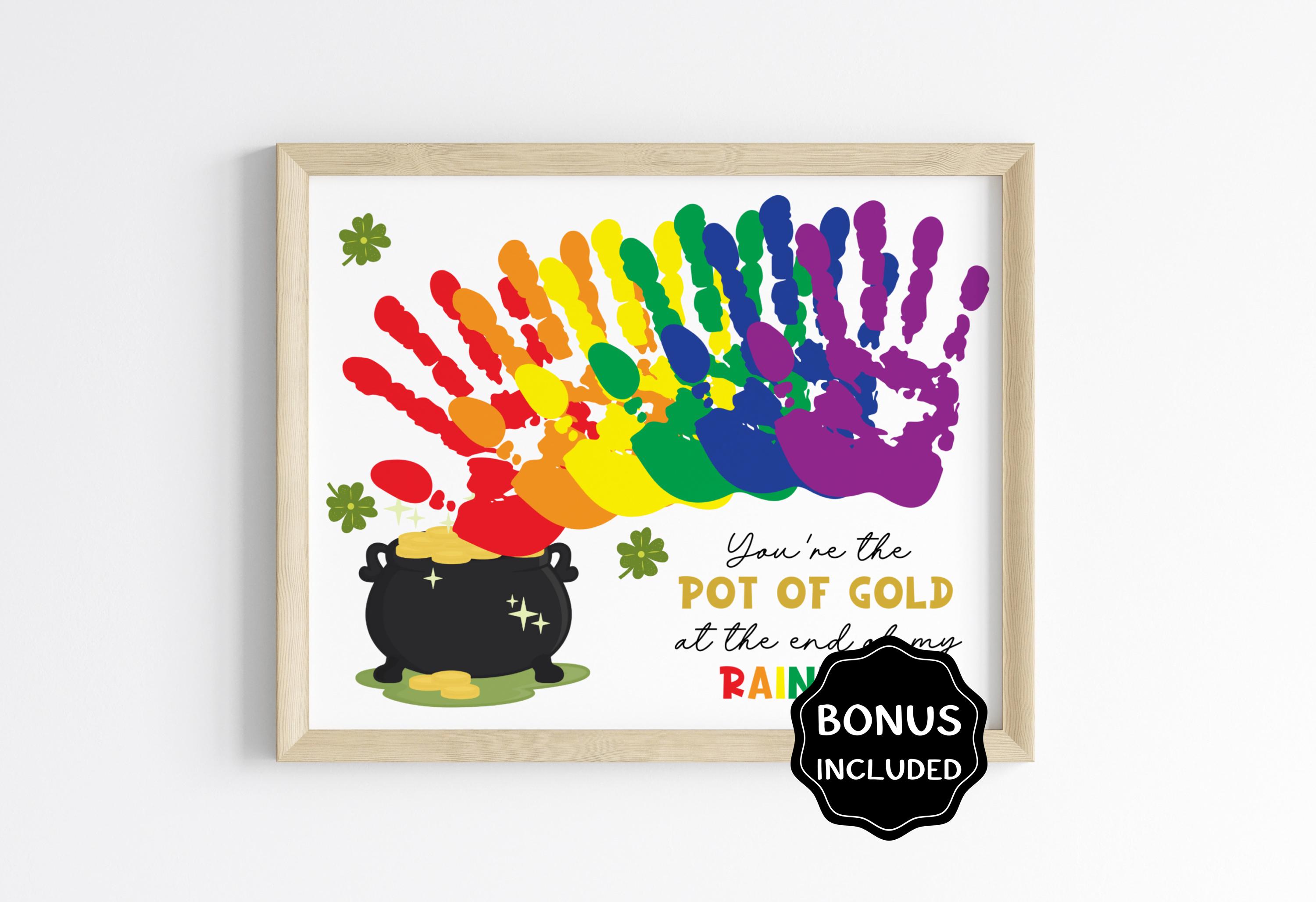 St Patrick's Day Handprint Art, Rainbow Pot of Gold Handprint Keepsake ...